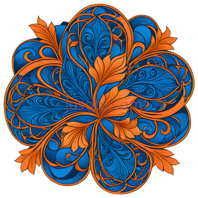花纹,复杂对称的花纹设计,蓝色,橙色, PNG