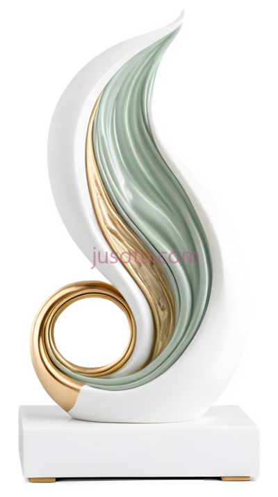 奖杯,现代抽象,白色,绿色,金色, PNG