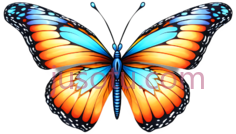 蝴蝶,插画,橙色, 蓝色PNG