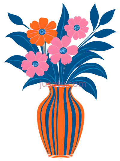 花瓶,插画,橙色,蓝色, PNG