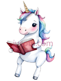 独角兽,卡通,白色身体, 多彩鬃毛,尾巴PNG