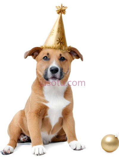 狗,戴生日帽,棕色,白色, PNG