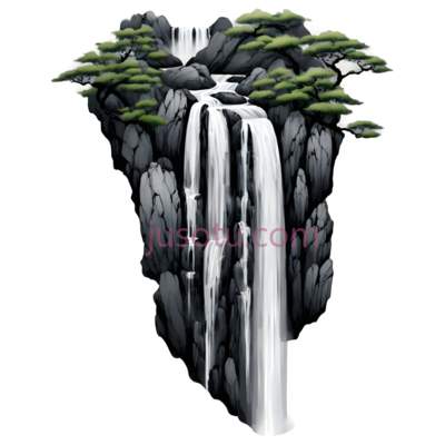 禅意,中国山水画,墨色,区域,瀑布, PNG