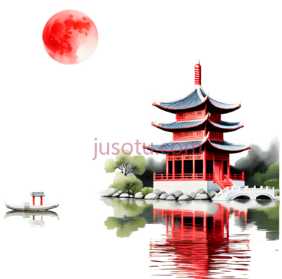 楼阁,中式建筑,红色, PNG
