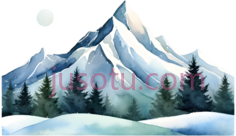 雪山,插画,白色,蓝色,绿色PNG