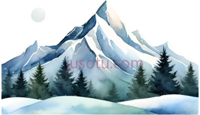 雪山,插画,白色,蓝色,绿色, PNG