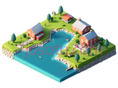 岛屿,卡通,绿色,蓝色,橙色PNG