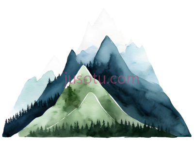 山峰,水彩画,蓝色,绿色,白色, PNG