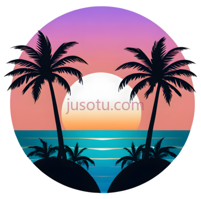 椰树,夕阳, PNG
