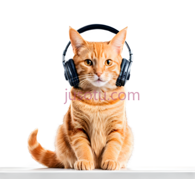 猫,戴着耳机,橘色, PNG