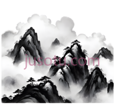 山峰,水墨画,黑白PNG