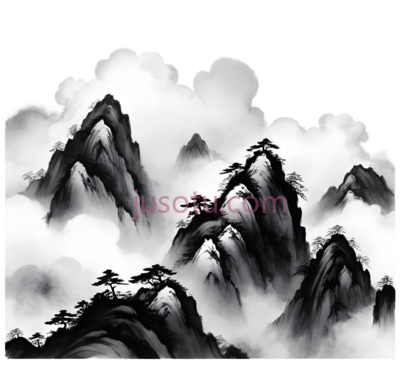山峰,水墨画,黑白, PNG