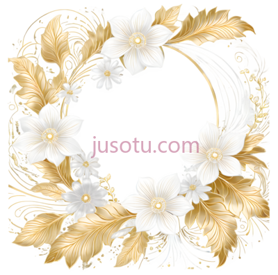花环,花卉图案,白色,金色, PNG