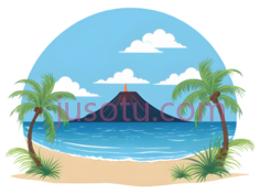 海洋,海滩,火山,棕榈树PNG