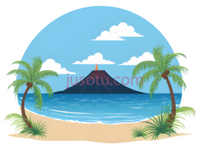 海洋,海滩,火山,棕榈树, PNG