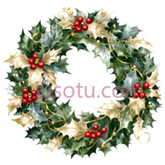 圣诞花环,节日装饰,绿色,红色,金色PNG