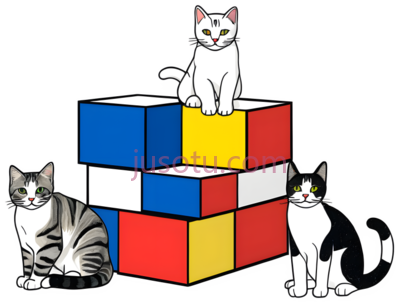 猫,积木,卡通,立体,白色, PNG