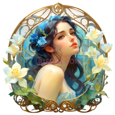 女性,插画,蓝色, PNG