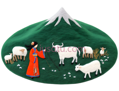 牧羊女,插画,绿色,白色,红色, PNG