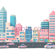 城市景观,卡通,蓝色,粉色,黄色PNG