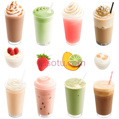 奶茶,果汁,饮料,咖啡,水果杯,冰沙,奶盖,无,奶油,草莓,橙子,波霸珍珠,米色, PNG