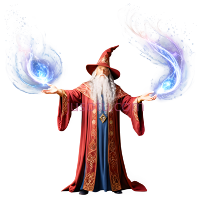 魔法师,奇幻,红色长袍,蓝色裤子, PNG