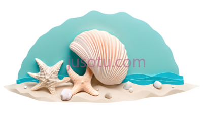 贝壳,海星,卡通,白色,浅蓝色, PNG