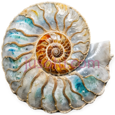 鹦鹉螺壳,自然化石,蓝色,白色,金色PNG