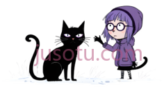女孩,黑猫,卡通,紫色PNG