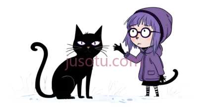 女孩,黑猫,卡通,紫色, PNG
