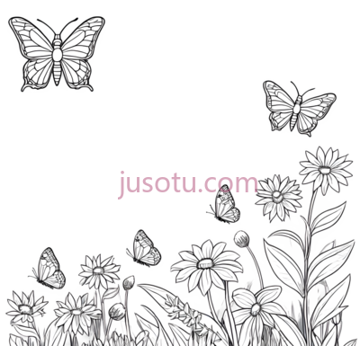 蝴蝶,花朵,线条画,白色, PNG