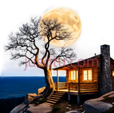 小木屋,乡村,黄色灯光PNG