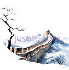 春雪,山水画,长城,雪山PNG