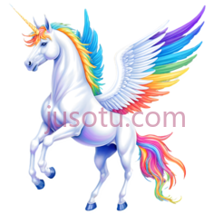 独角兽,卡通,白色身体,彩虹色鬃毛,尾巴PNG