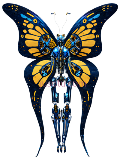 机械蝴蝶,科幻,蓝色,黄色, PNG
