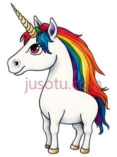 独角兽,卡通,白色身体,彩虹色鬃毛,尾巴PNG