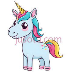 独角兽,卡通,白色,蓝色,黄色,粉色PNG