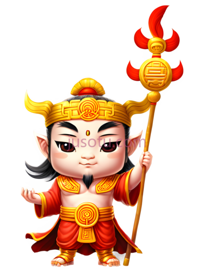 财神,卡通,金色,红色, PNG