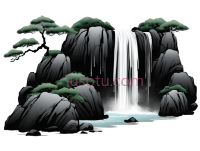 瀑布,插画,白色,灰色,绿色, PNG
