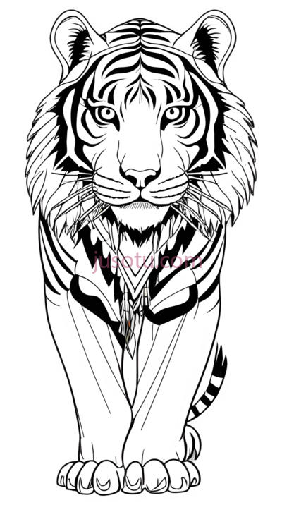 老虎,线条画,黑白, PNG