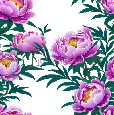 牡丹,插画,紫色,绿色, PNG