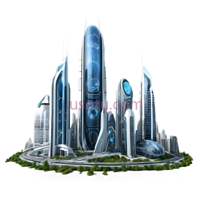 城市建筑群,未来主义,蓝色,白色, PNG