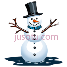 雪人,卡通,白色身体,黑色帽子,蓝色围巾PNG