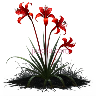 红花绿茎植物,插画,红色花朵,绿色叶子, PNG