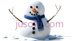雪人,卡通,白色身体, 蓝色围巾, 黑色纽扣PNG