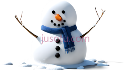 雪人,卡通,白色身体, 蓝色围巾, 黑色纽扣, PNG