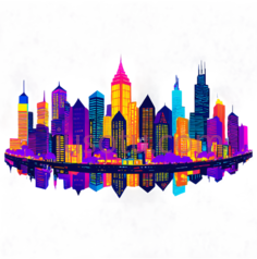 城市天际线,抽象,黄色,蓝色,紫色PNG