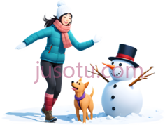 雪人,卡通,黑色帽子,红色围巾PNG
