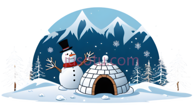 雪人, 冰屋,卡通,白色, 蓝色, 黑色, PNG