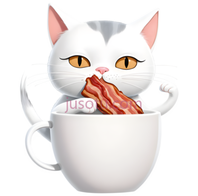 卡通猫,咖啡,煎培根, PNG
